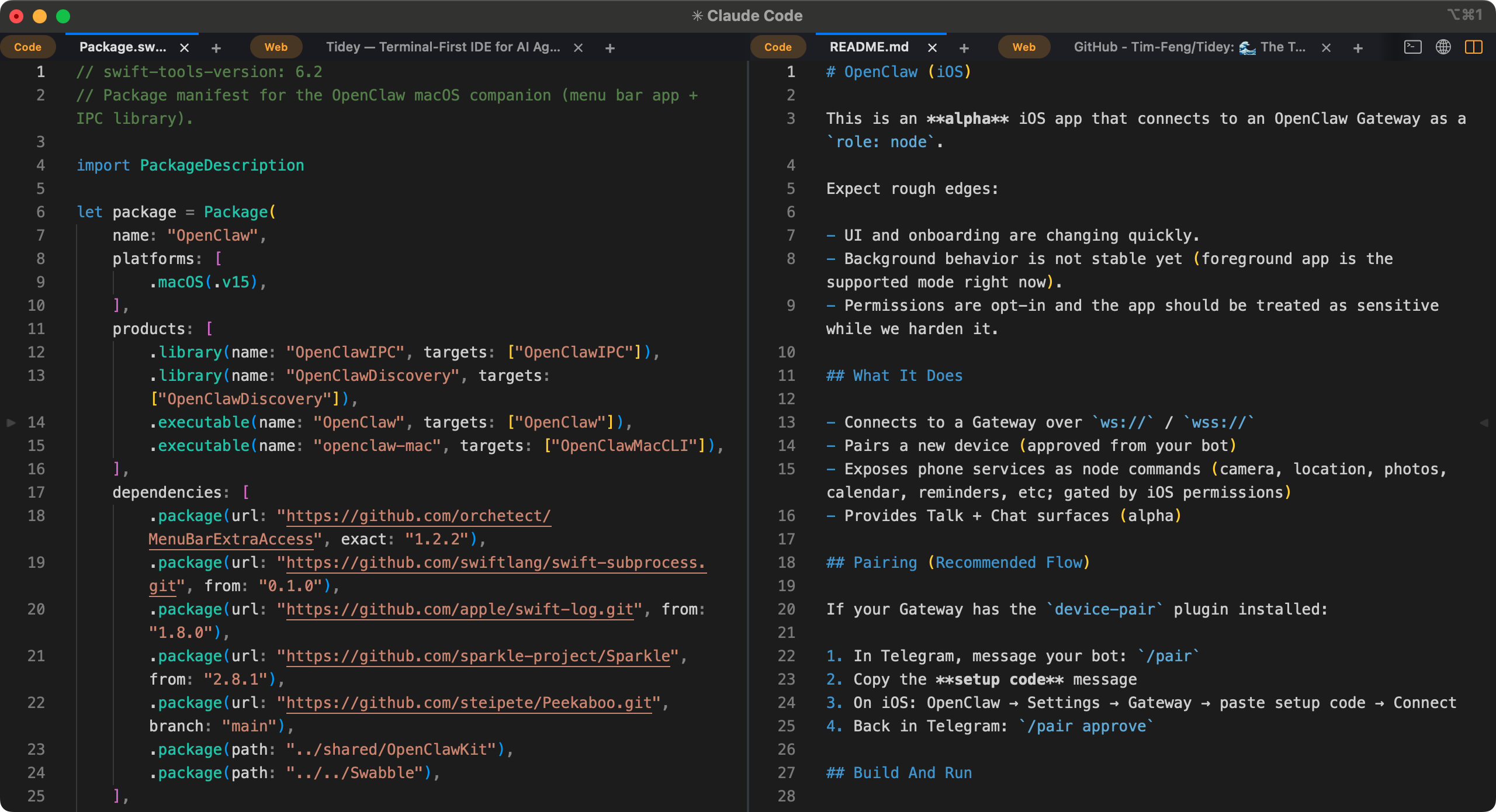 Split view — two code editors